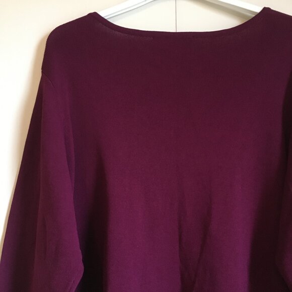 Merlot Red Cross Tie V-Neck Knit Sweater Top - Picture 6 of 14